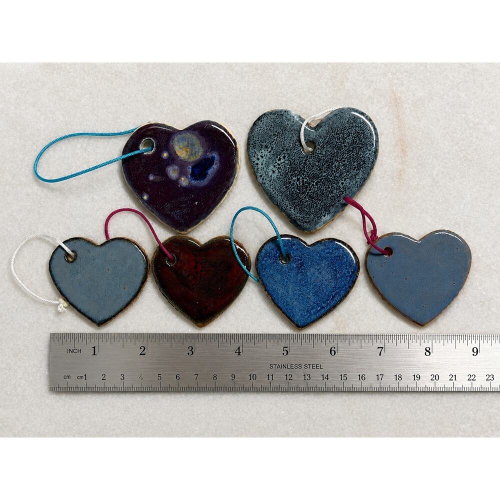 Handmade Ceramic Heart Ornaments Charms Assorted Glazed Pottery Hanging Hearts - Picture 2 of 2